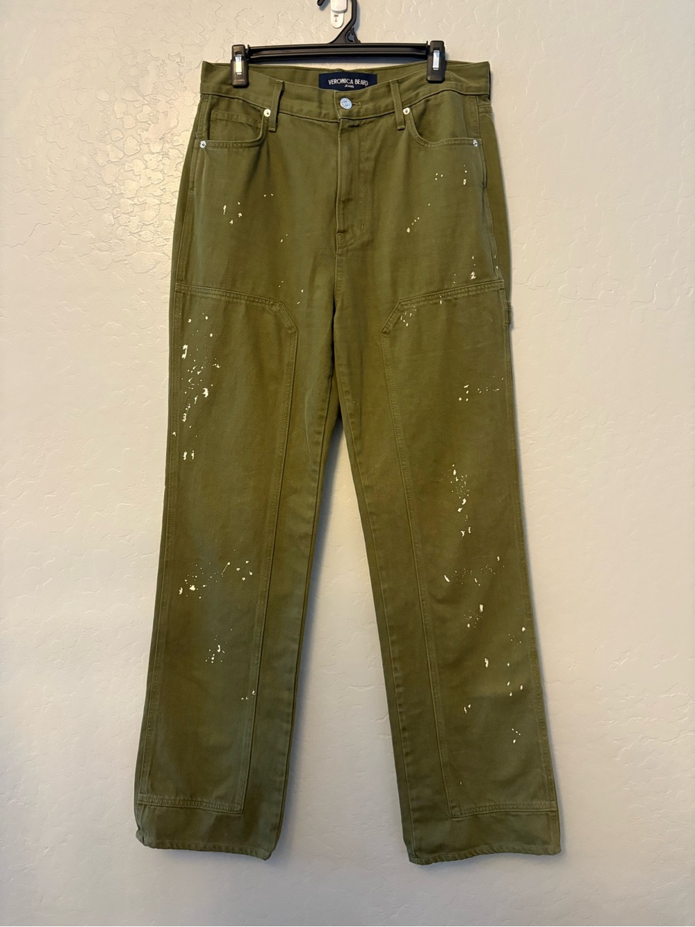 Veronica Beard Dylan high-rise olive splattered paint straight jeans size 30